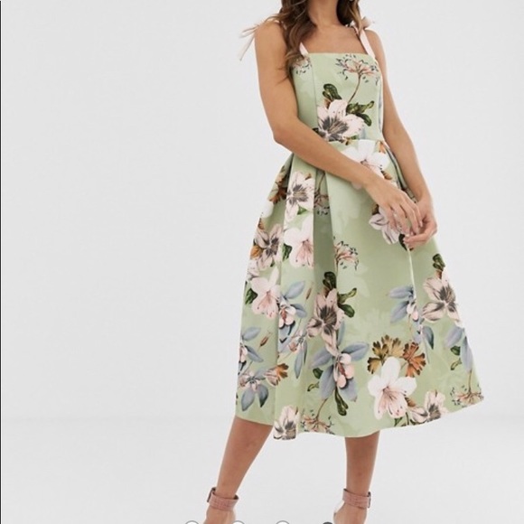 asos green floral midi dress